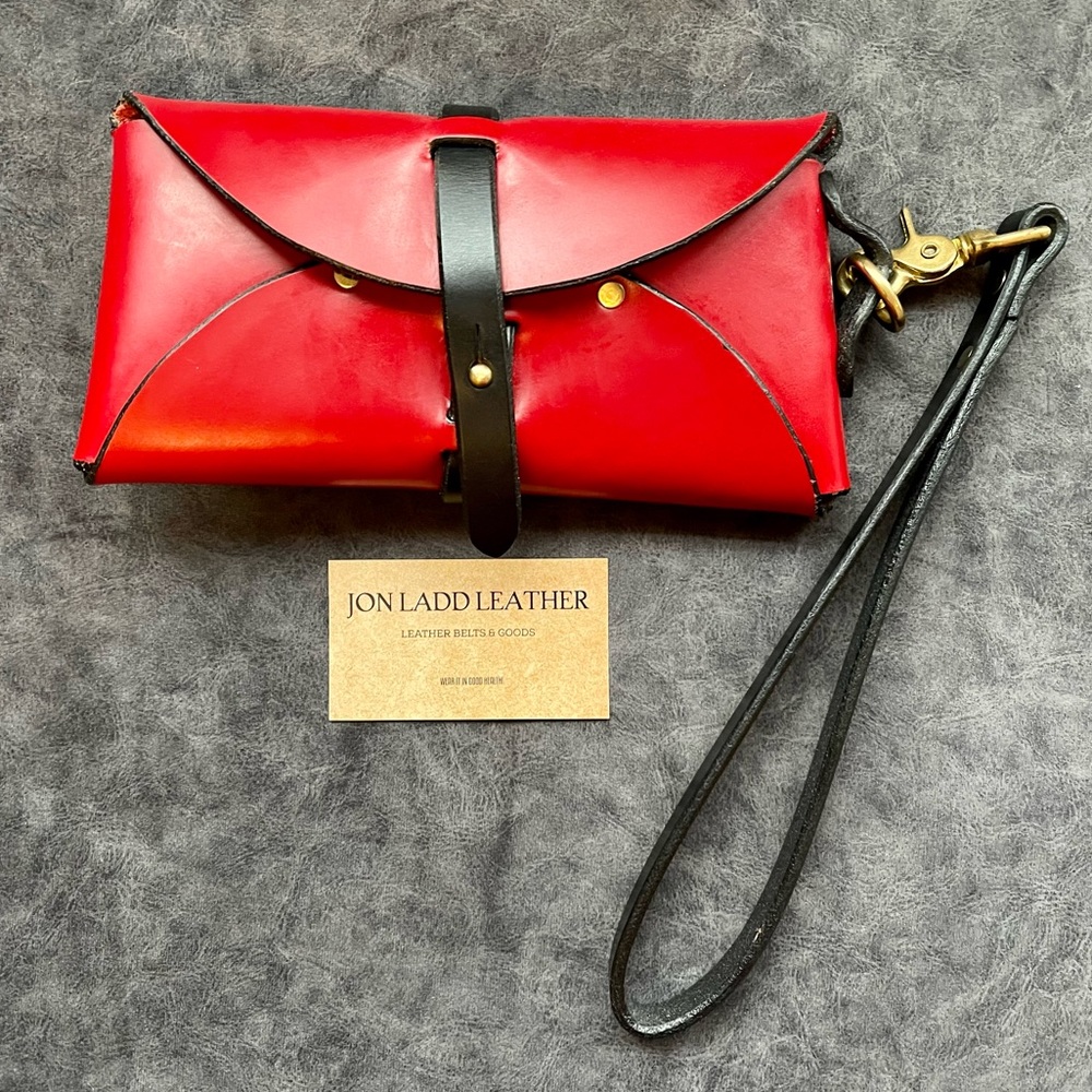 Jon Ladd Leather Bright Red Wallet, Large Leather Wristlet